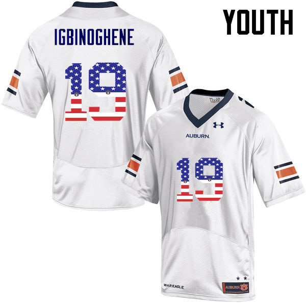 Youth #19 Noah Igbinoghene Auburn Tigers USA Flag Fashion College Football Jerseys-White - Click Image to Close